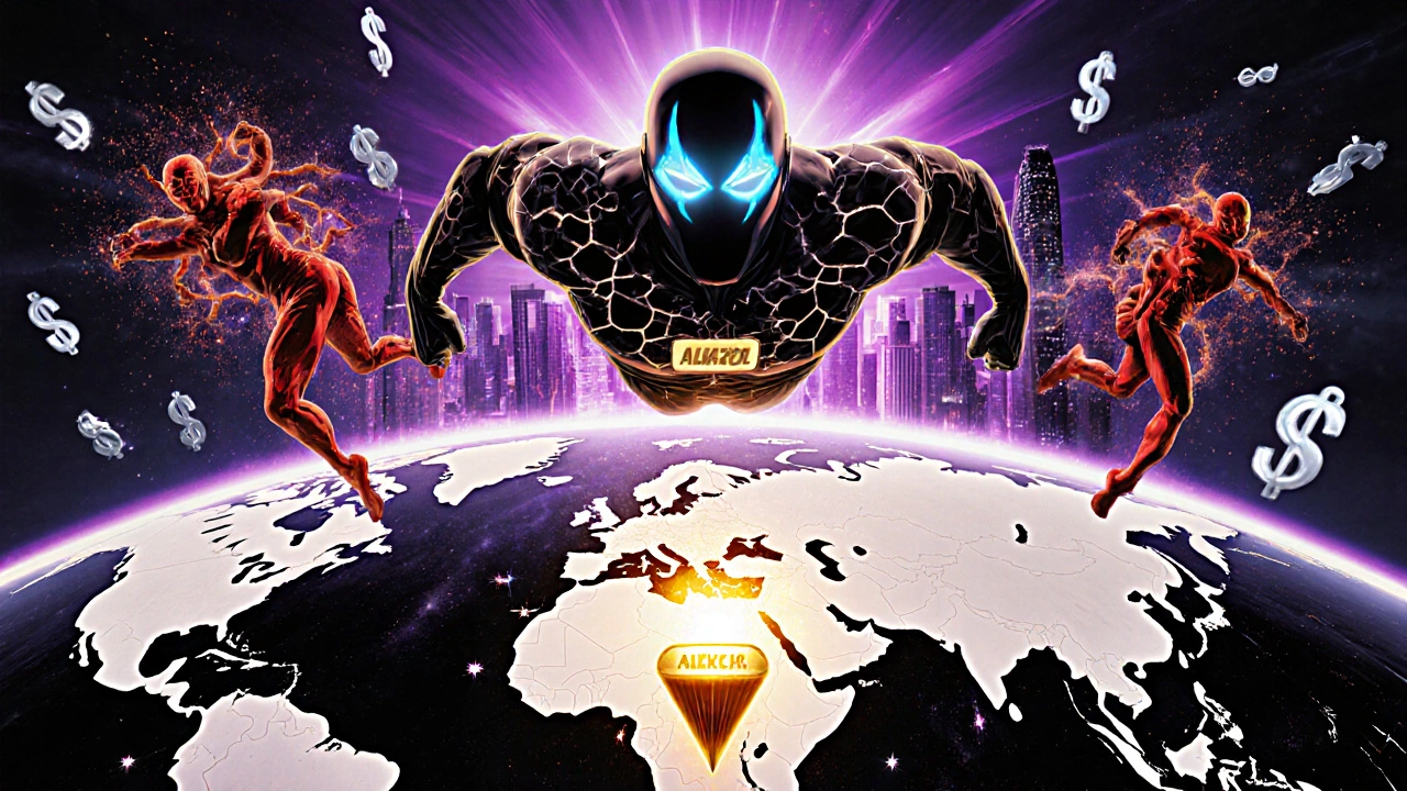 Superhero Alkazol flies over a world map, defeating inflammatory cells.