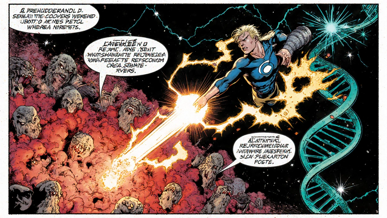 Superhero Advanced D battles senescent cell monsters, revitalizing mitochondria and DNA.