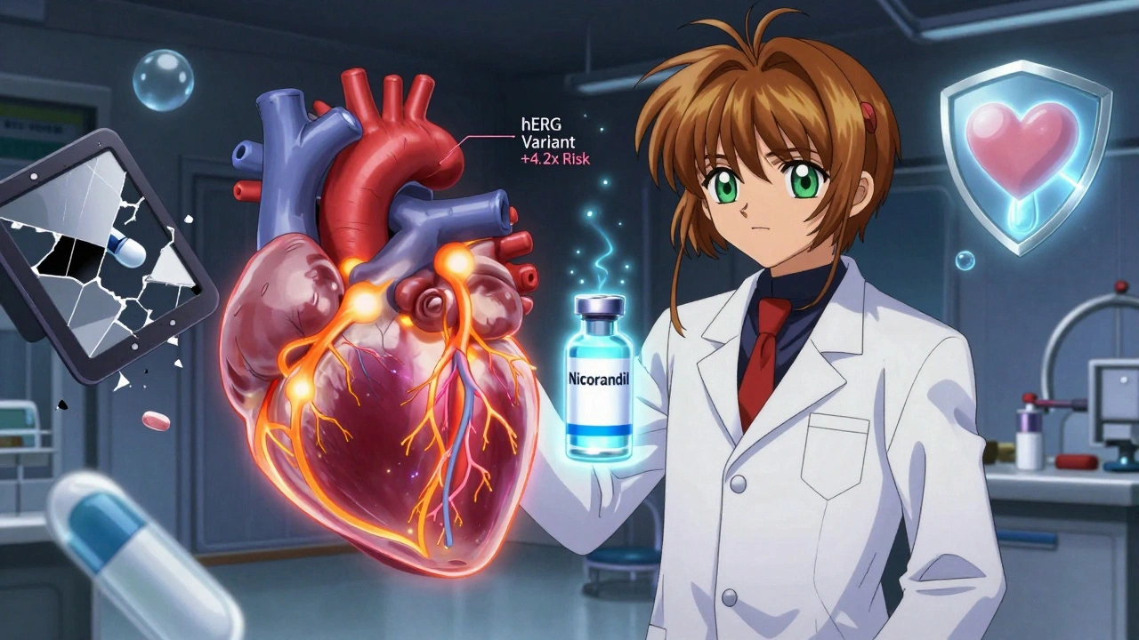 A holographic heart with glowing genetic strands and a calming blue antidote neutralizing a dangerous red signal.