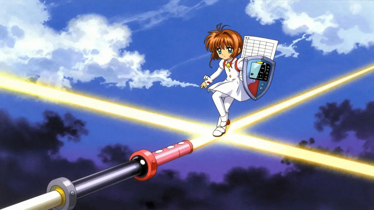 Character balancing on light beam avoiding hypoglycemia risks in anime art