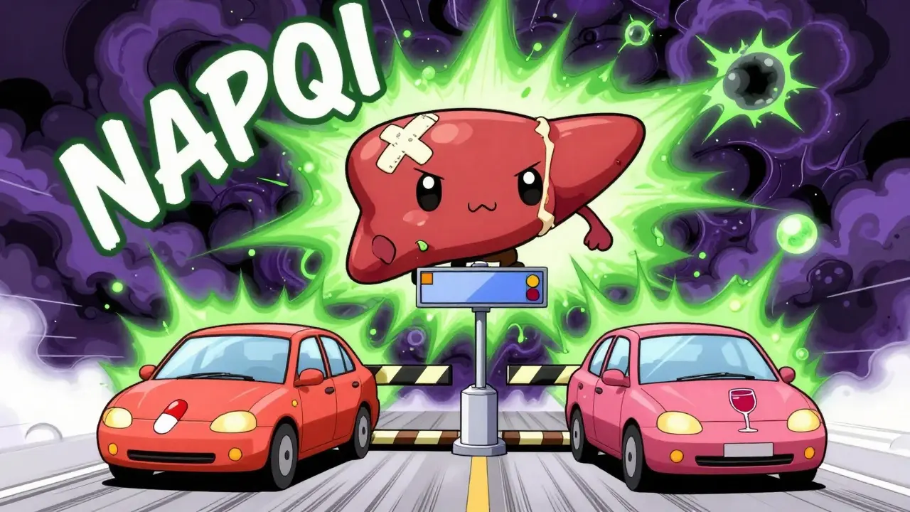 Cute liver mascot battling toxic clouds and traffic jam