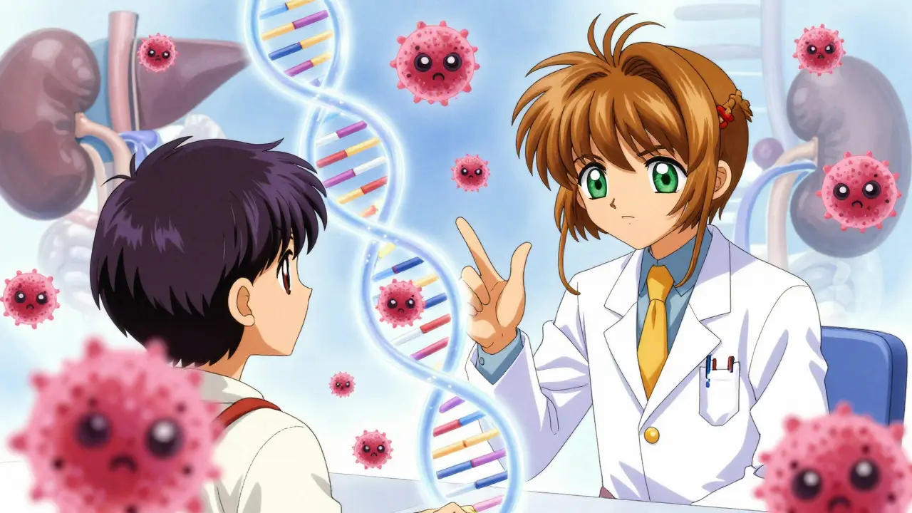 Magical medical diagnosis with DNA and cells in anime style