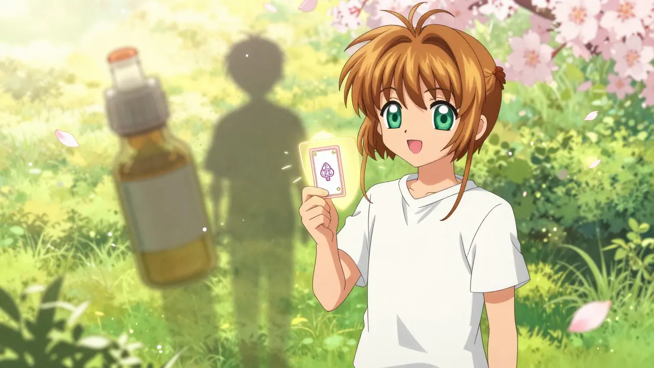 Patient recovering with protective magic card in anime style