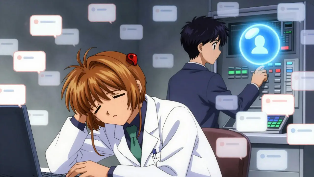Clinician overwhelmed by notifications while technician filters critical alerts